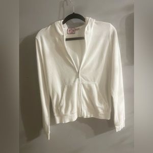 Vintage JUICY COUTURE Womens Jacket Large White Terry Zip Up Hoodie Track Y2K